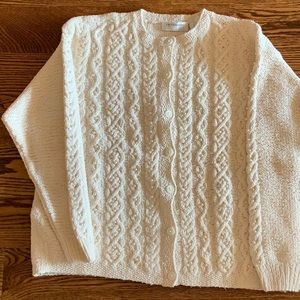 Liz Claiborne Cable Knit Beaded Cardigan Vintage in Winter White Hand Crafted